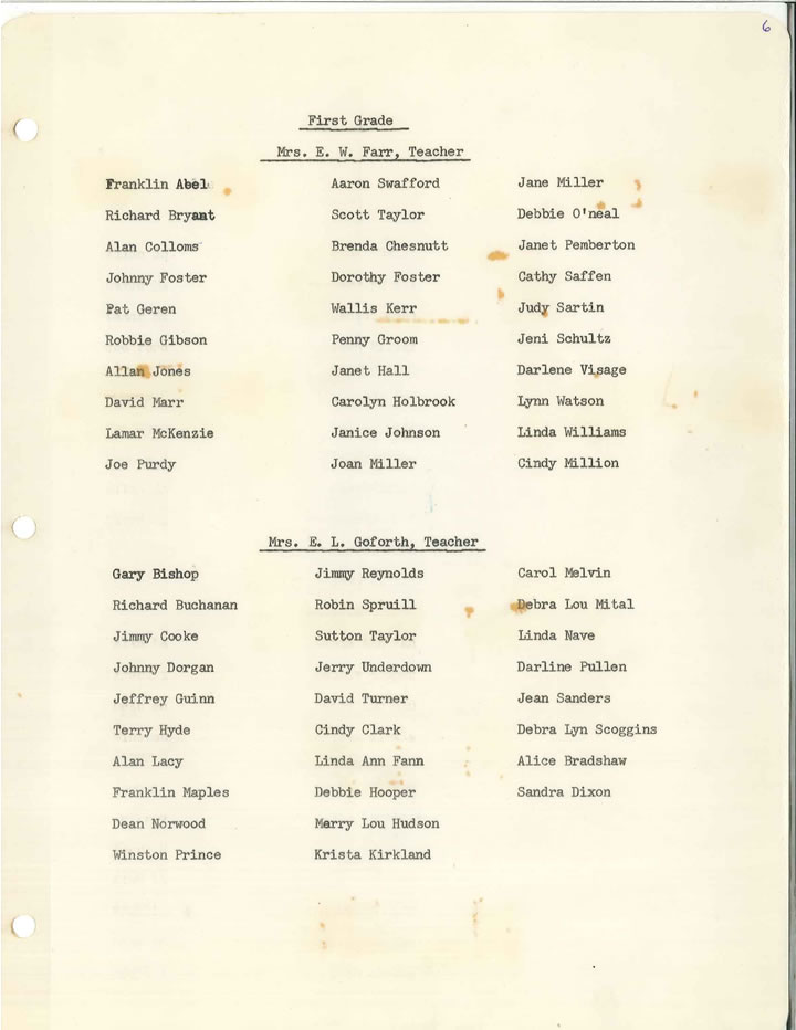 second list of first grade students